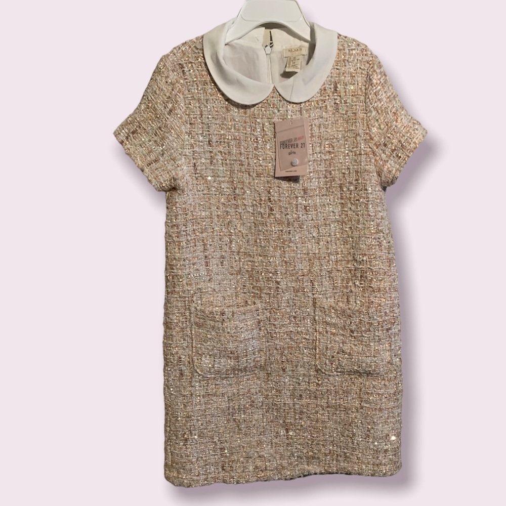 Forever 21  Girls Size 7/8 Tweed Dress- front pockets and white PeterPan collar.